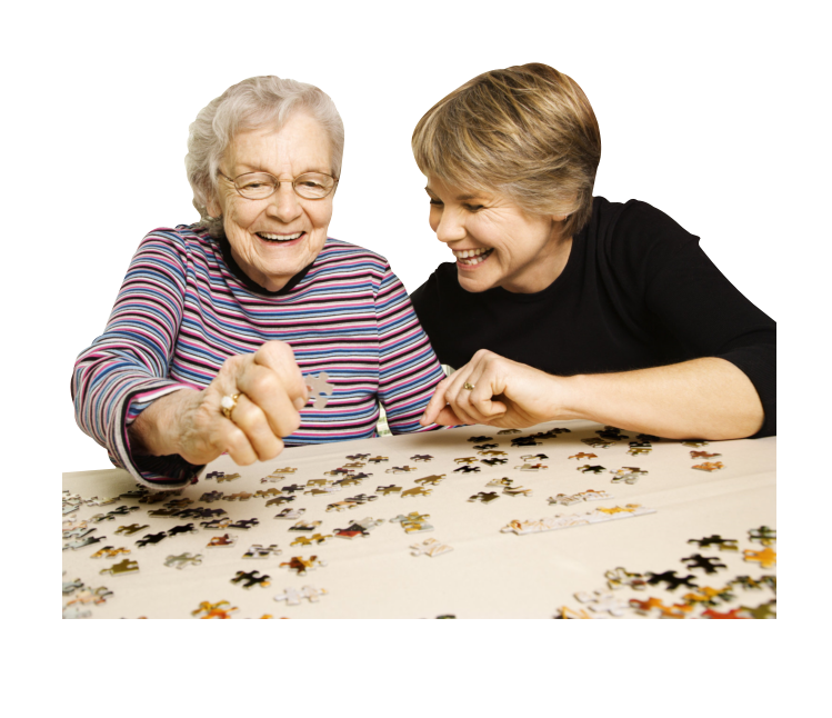 Elder female playing puzzle